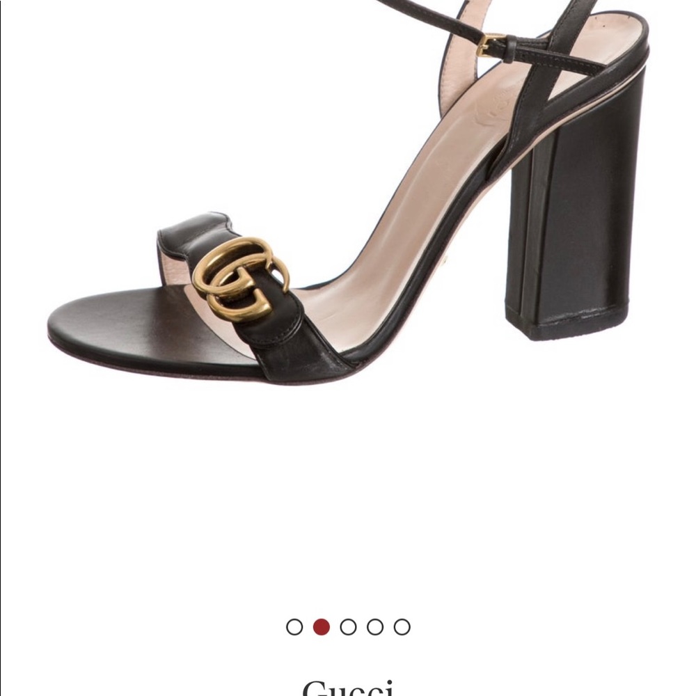 Gucci Black Leather Block Heel Sandal with Gold Double G Accent - Picture 4 of 10